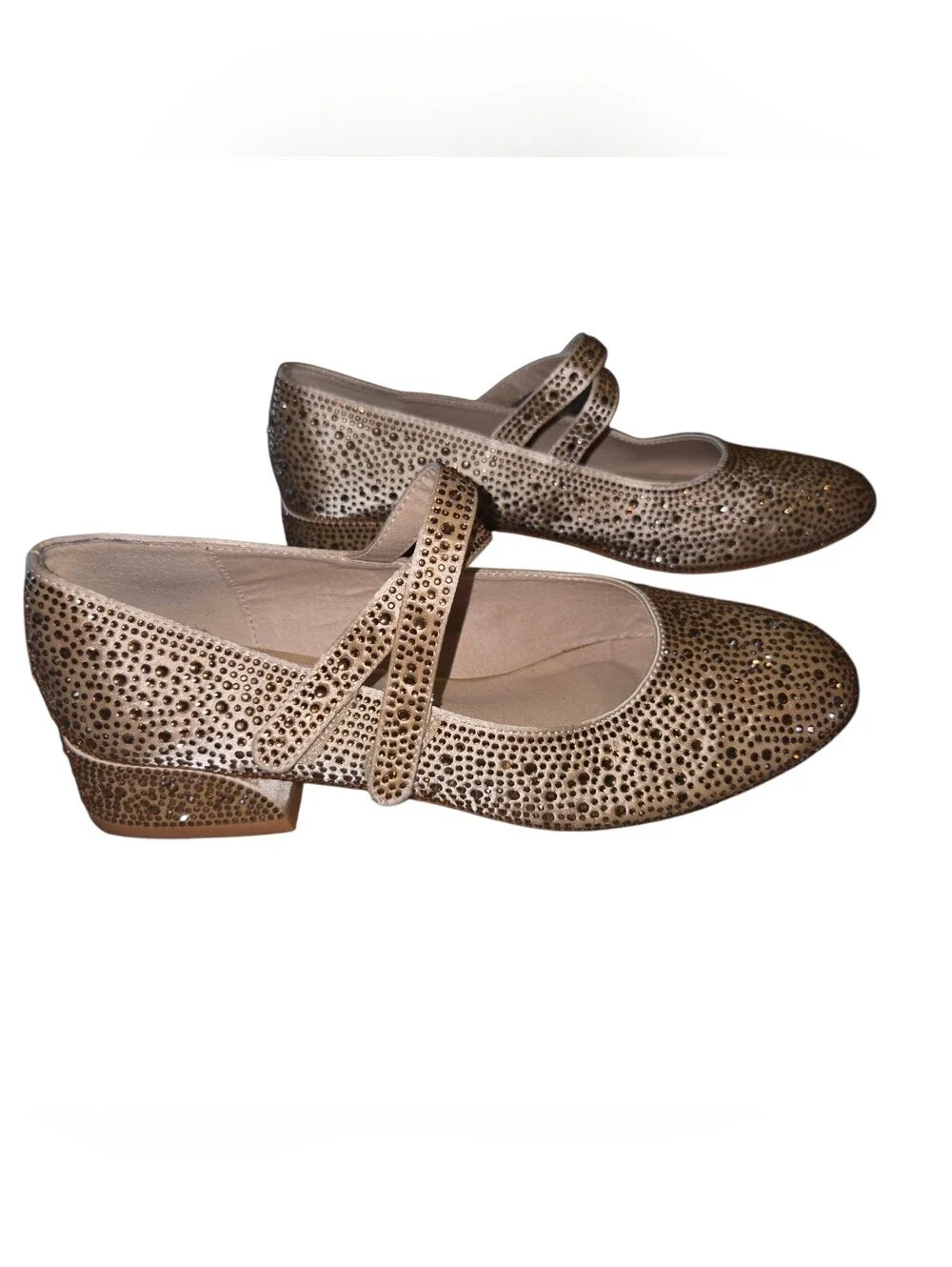 Glitter Cream Mary Jane Flats with Low Block Heel
